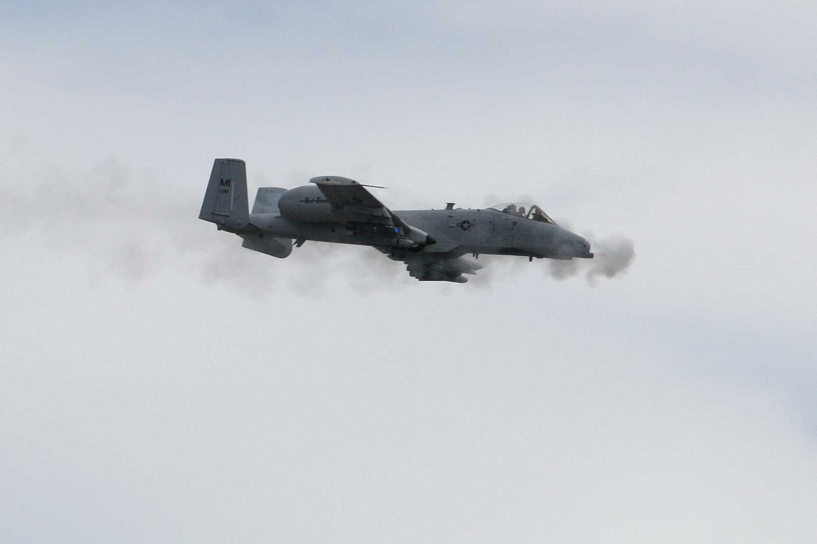 An A-10 Thunderbolt II engages in a training mission at the Grayling Aerial Gunnery Range near Waters, Mich