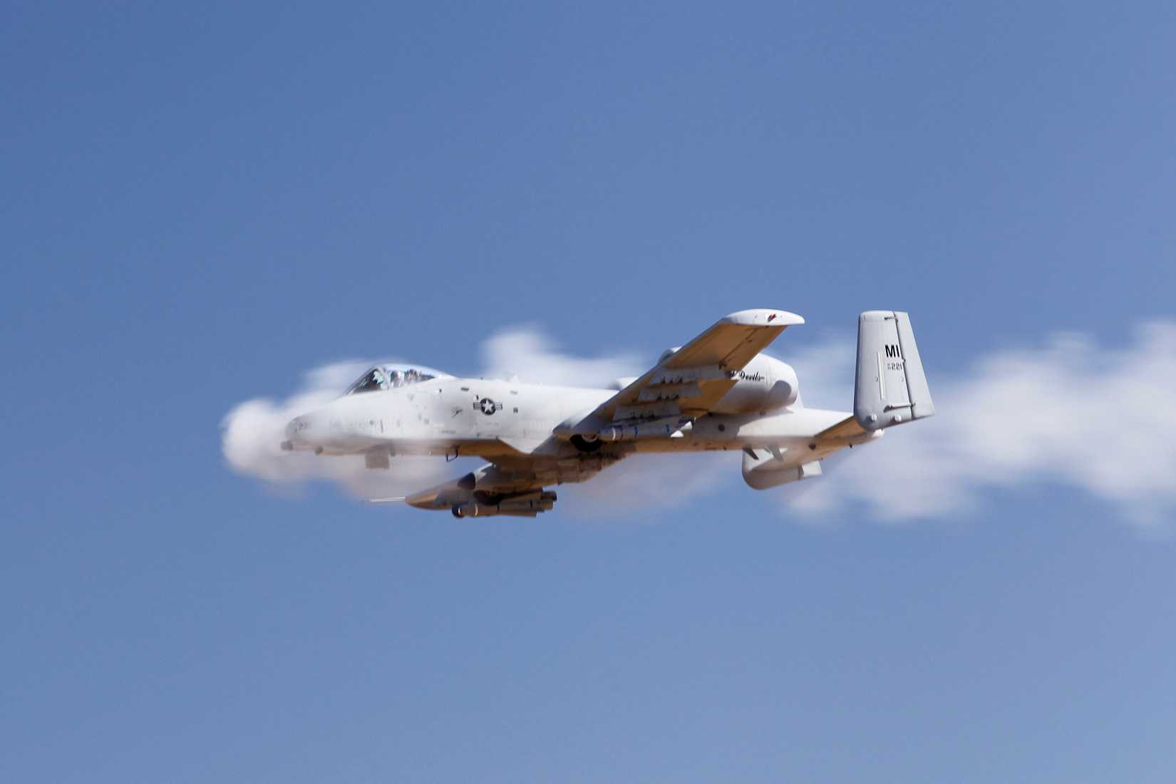 An A-10 Thunderbolt II engages in a training mission at the Selfridge Aerial Gunnery Range