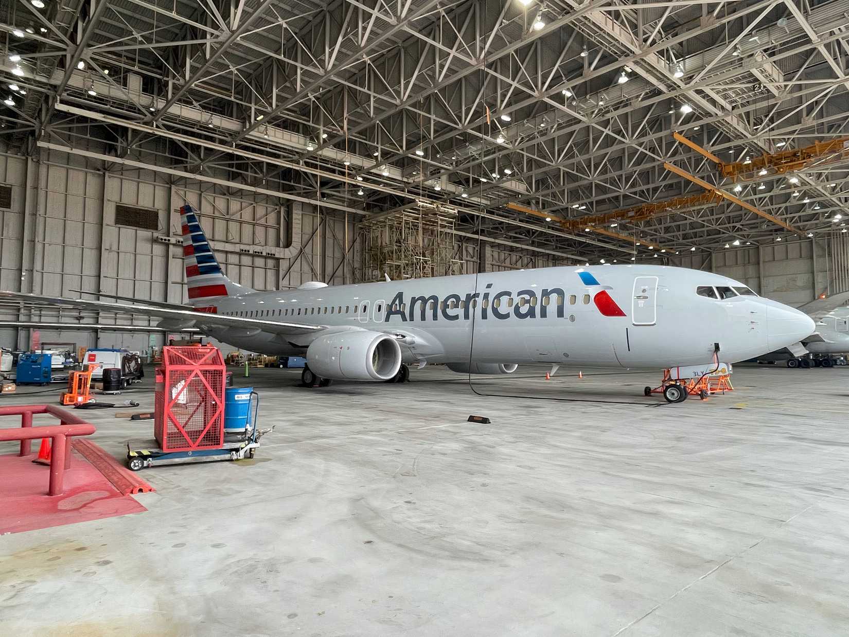 American 737-800 in hangar