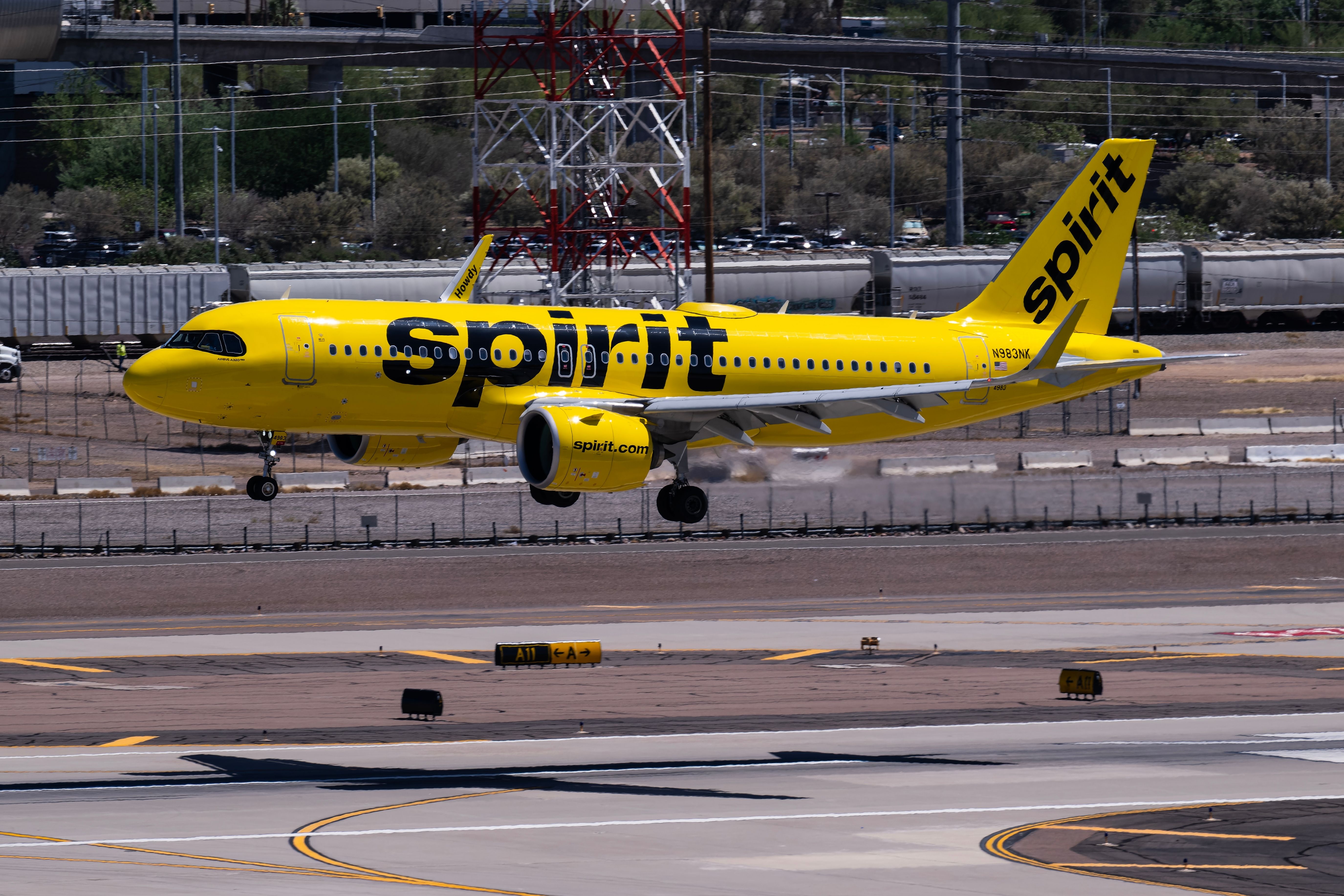 Spirit Airlines Airbus A320neo landing at Phoenix Sky Harbor International Airport PHX