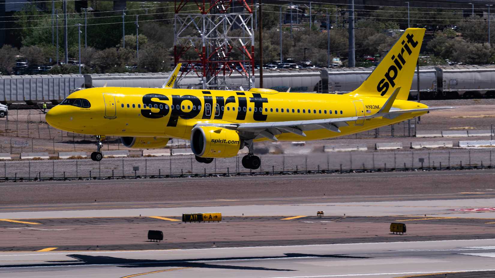 Spirit Airlines Airbus A320neo landing at PHX