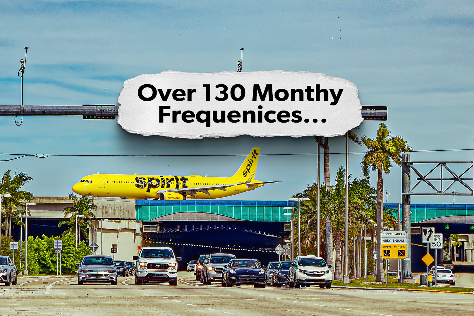 Spirit Airlines Airbus airliner taxiing over U.S.1 highway's taxiway