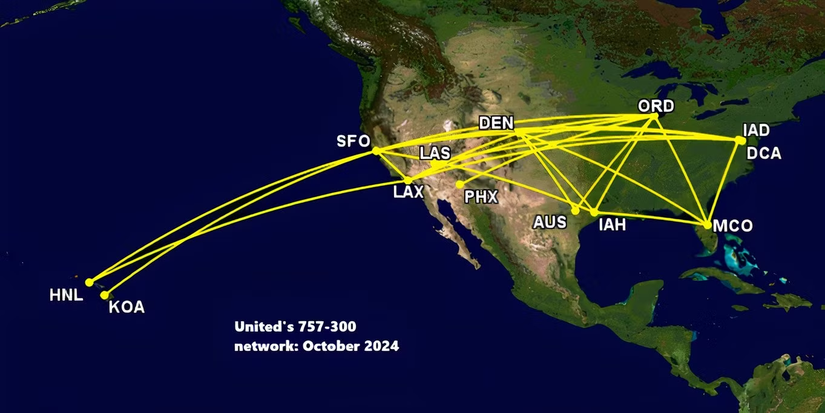 United Airlines' Boeing 757-300 Is Most Seen At This Hub
