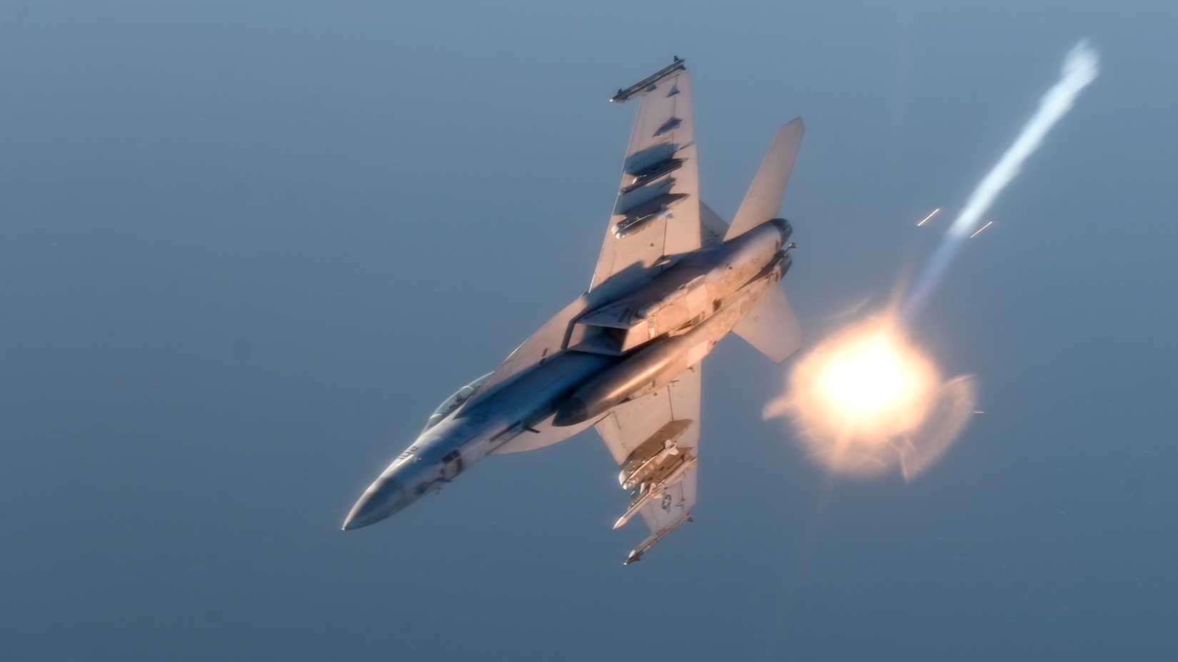 A U.S. Navy FA-18 Super Hornet flies over the Red Sea during routine operations, Jan. 5, 2025. The FA-18s are attached to the USS Harry S. Truman (CVN 75)