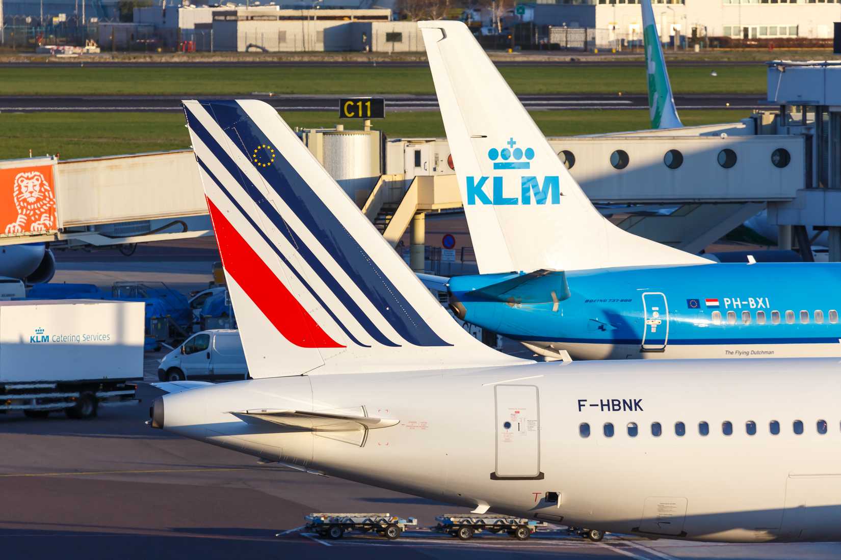 Air France and KLM aircraft at Amsterdam Schiphol Airport 