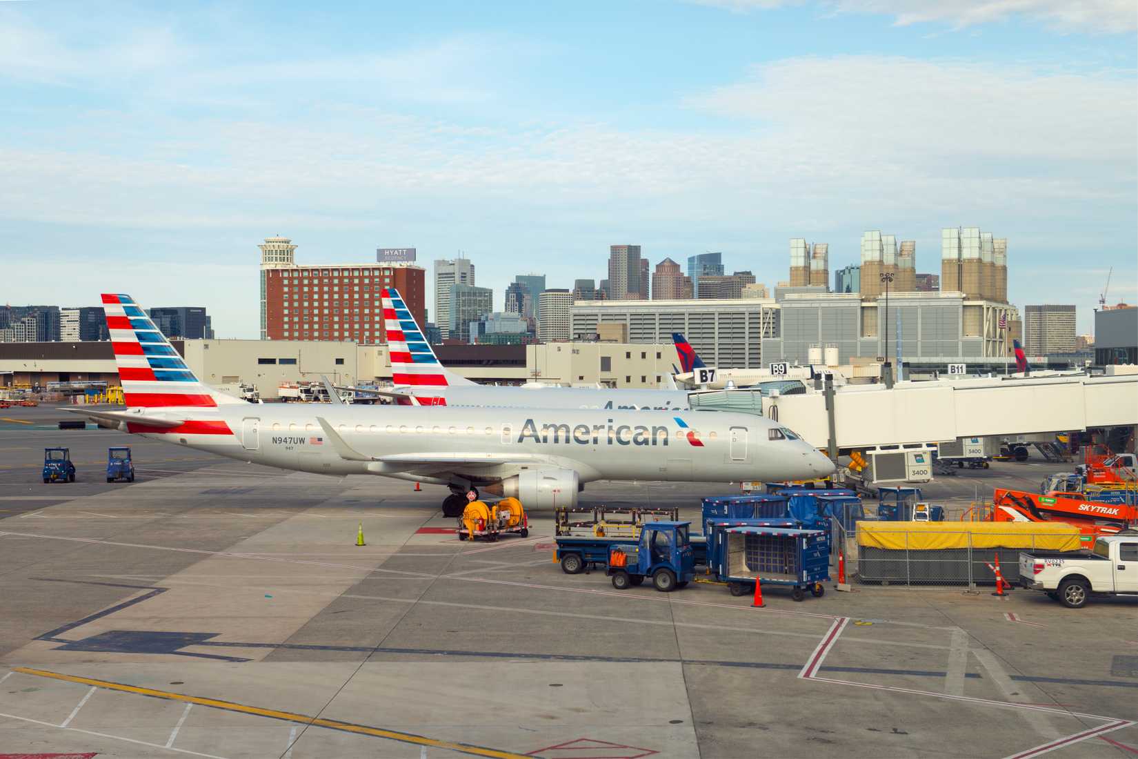 American Airlines and Delta Air Lines aircraft at BOS