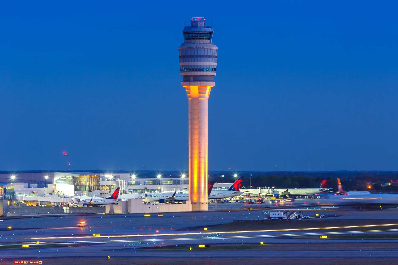 ATC tower at Hartsfield-Jackson Atlanta International Airport ATL shutterstock_1606406641