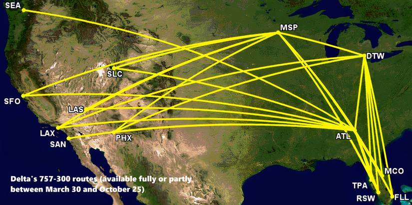 Where Delta Air Lines Will Fly Its 16 Boeing 757-300s This Summer