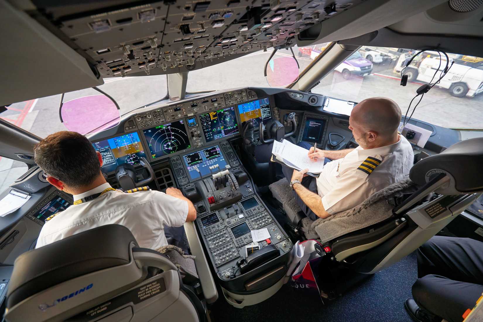 Etihad Airways Boeing 787 cockpit at BKK shutterstock_1758216344
