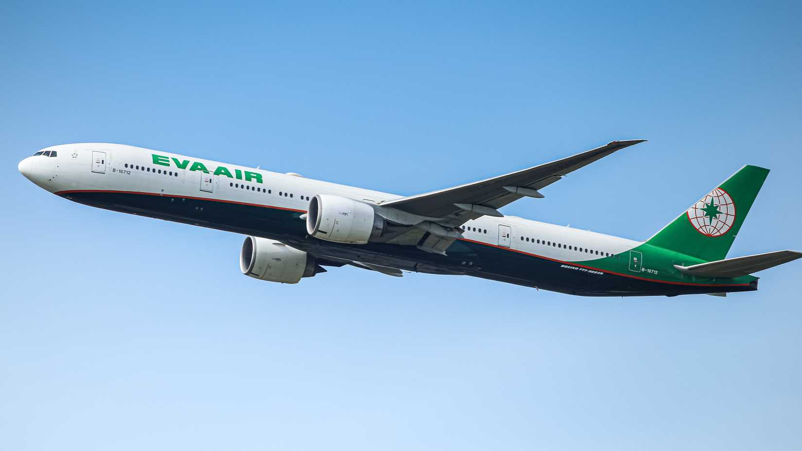 EVA Air Boeing 777-300ER departing shutterstock_2191677691