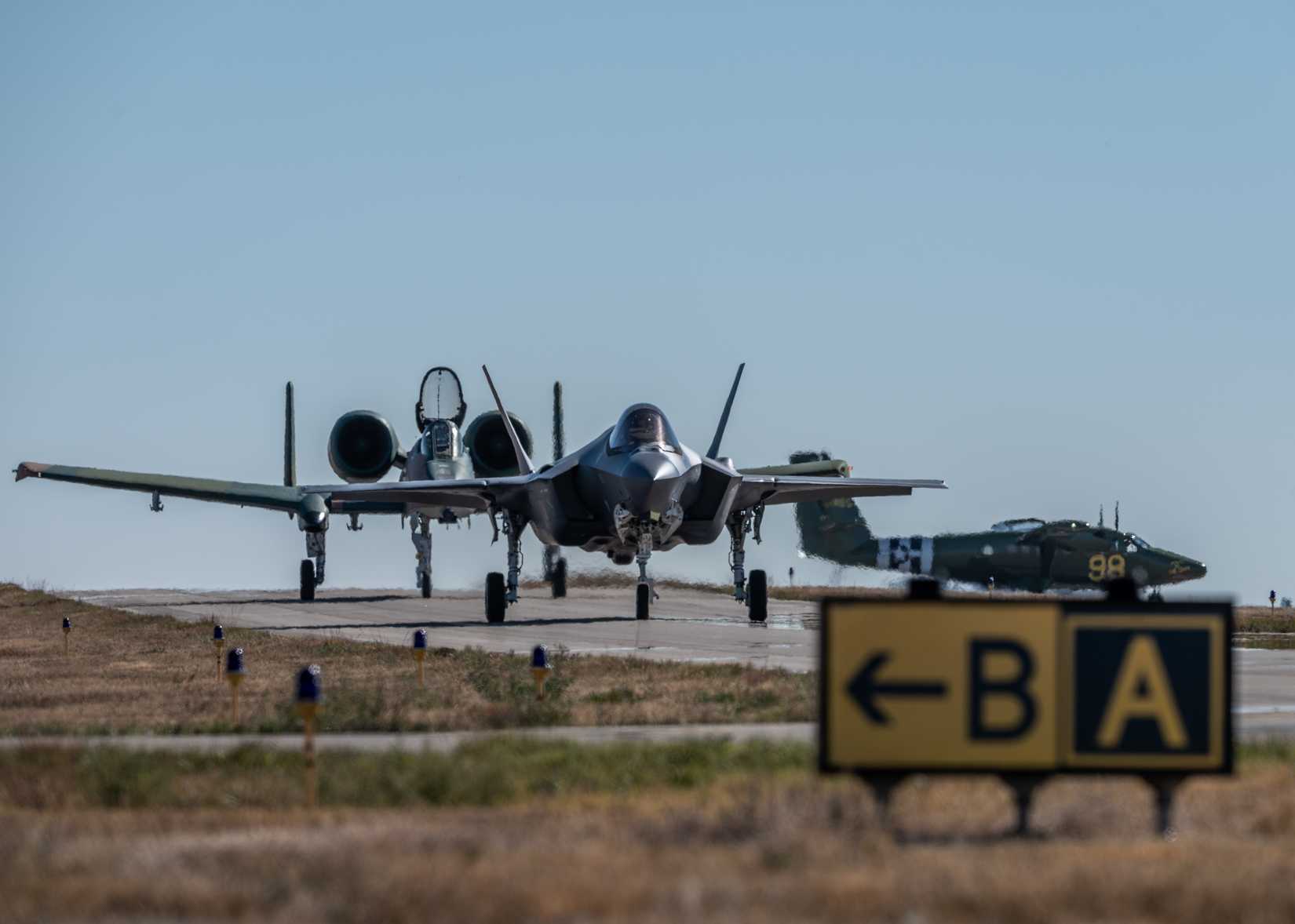 F-35A Lightning II Demonstration Team and A-10 Demonstration Team pilot and commander, taxi back after a formation flight at the Great Colorado Air Show