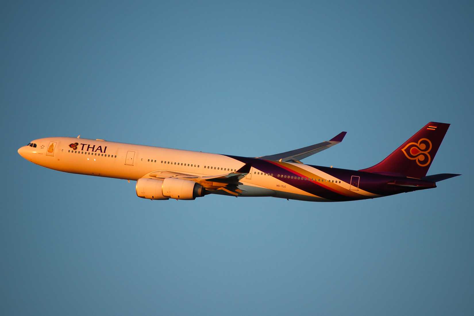 THAI Airbus A340-500 departing New York John F Kennedy International Airport JFK