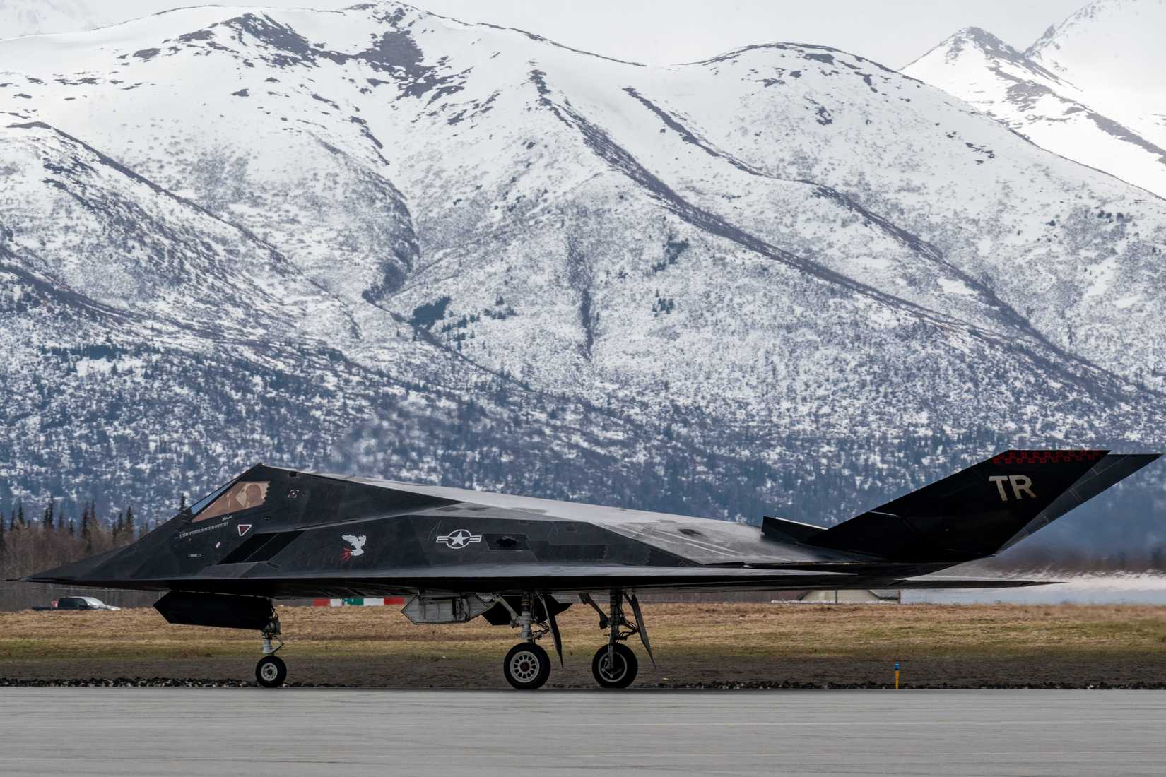 U.S. Air Force F-117 Nighthawk lands at Joint Base Elmendorf-Richardson, Alaska, 2023.