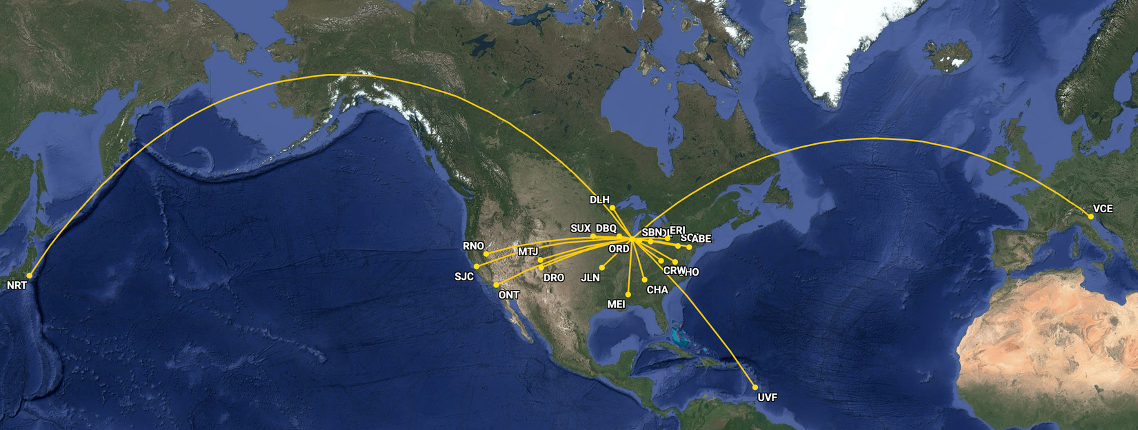 American Airlines routes from Chicago O'Hare International Airport ORD that it served in 2019 but has not in 2025
