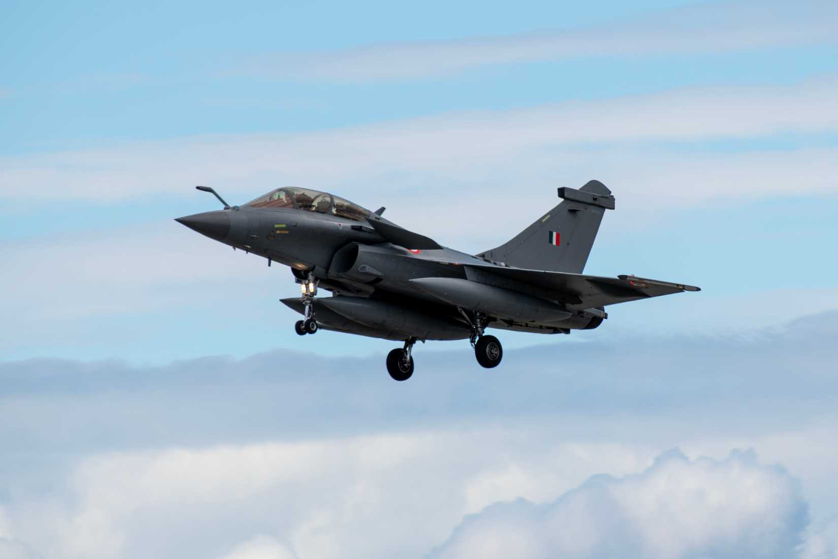 An Indian Air Force Rafale lands during Red Flag-Alaska 24-2 at Eielson Air Force Base, Alaska