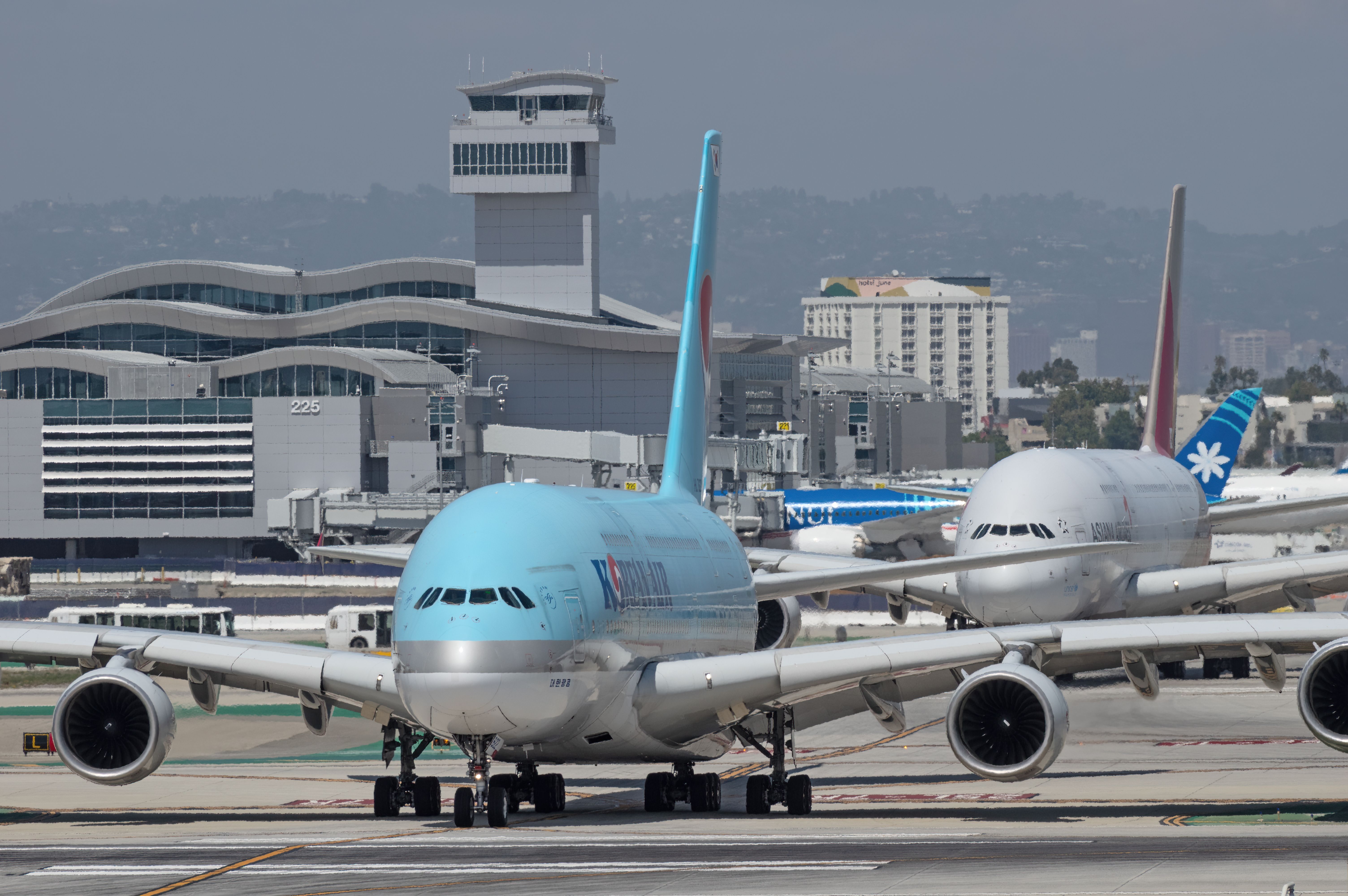 Asiana Airlines and Korean Air Airbus A380 at LAX