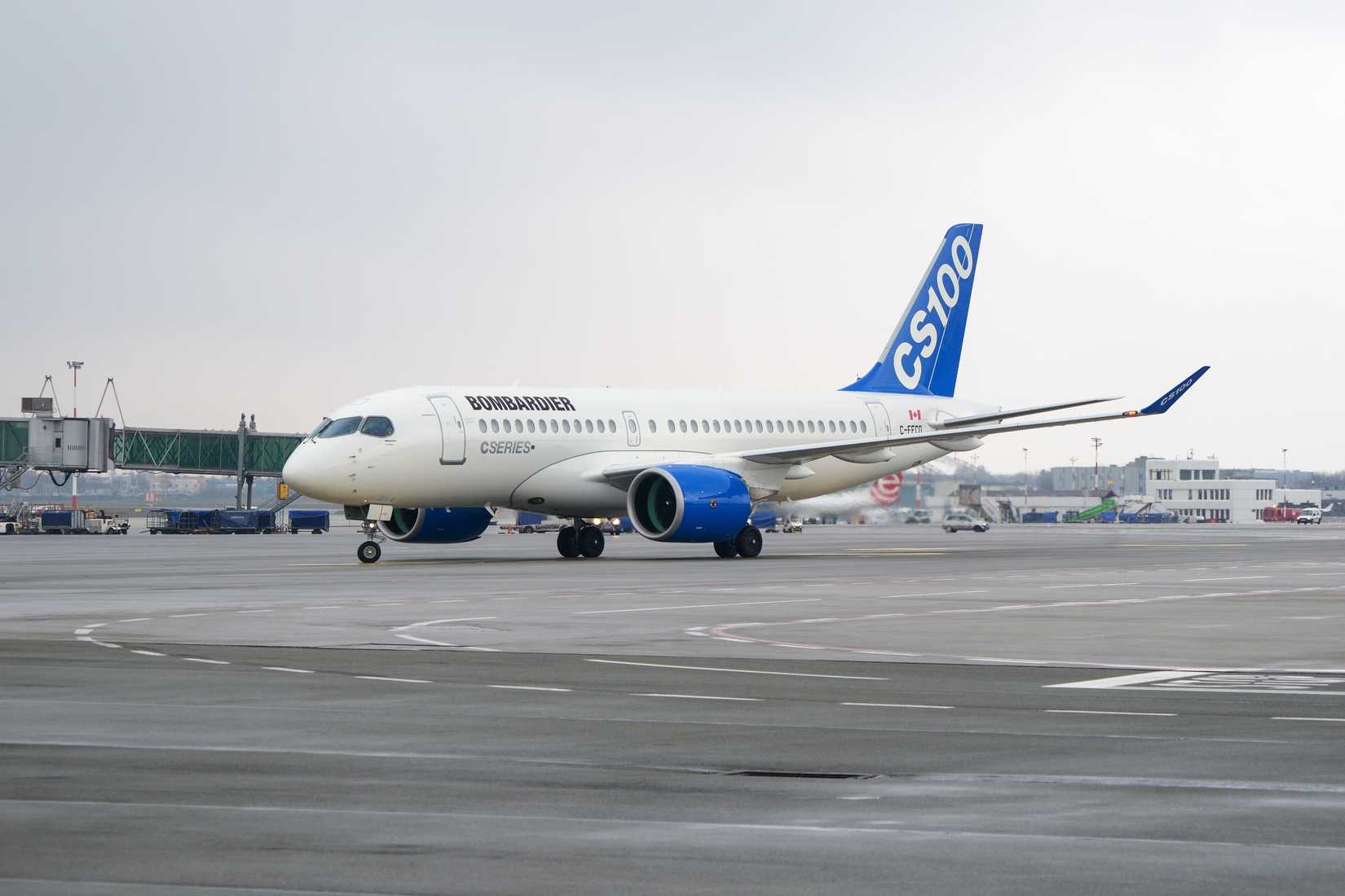 Bombardier CSeries CS100 at WAW shutterstock_2206329463