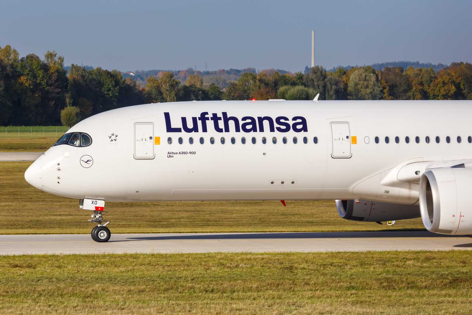 Lufthansa Airbus A350-900 taxiing at Munich Airport MUC shutterstock_1841246170