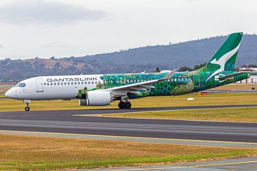 QantasLink Airbus A220-300 Taxiing Under Grey Skies