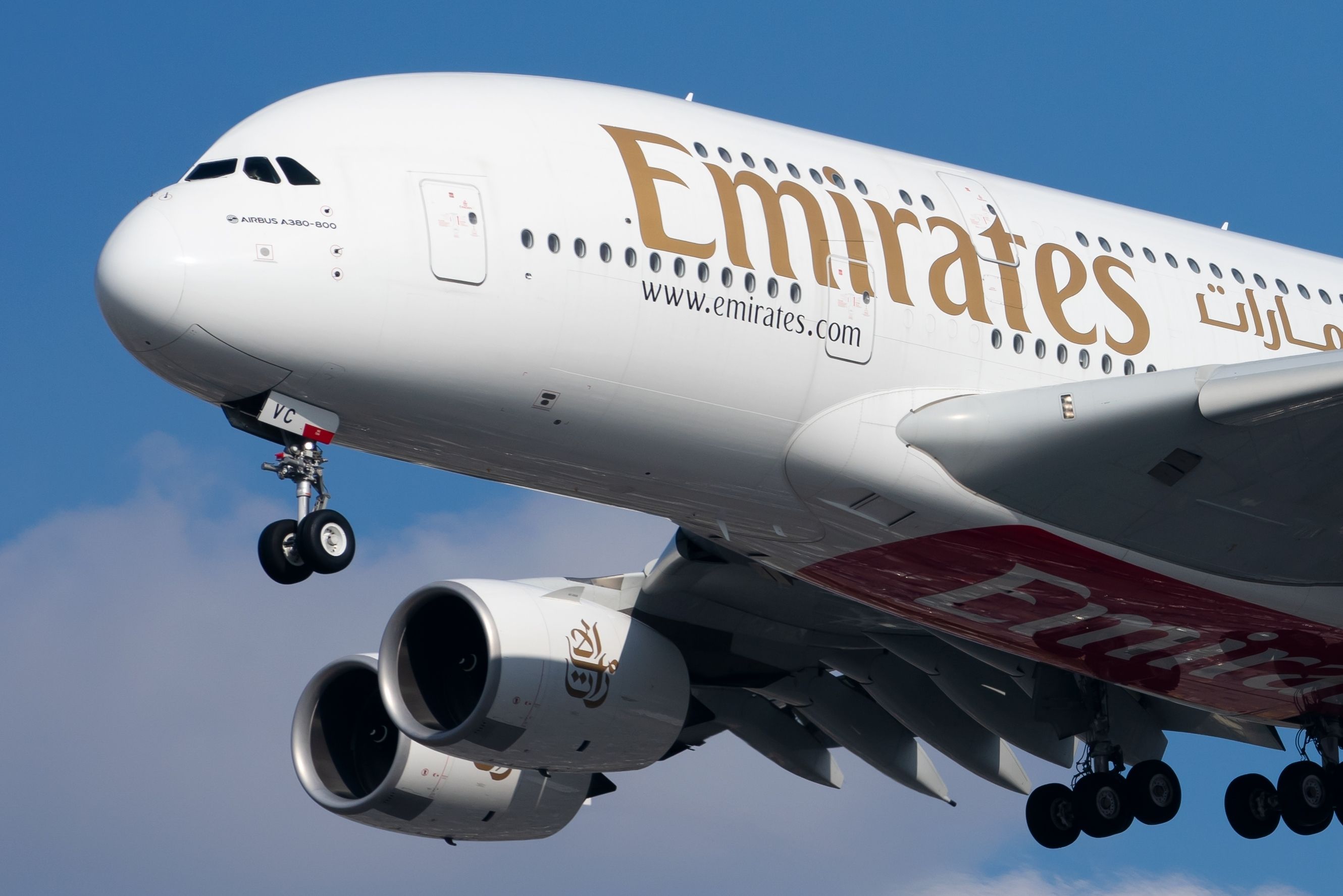 An Emirates Airbus A380 taking off