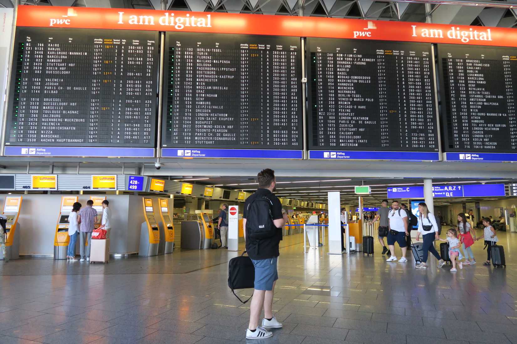 The departure board of Frankfurt Airport