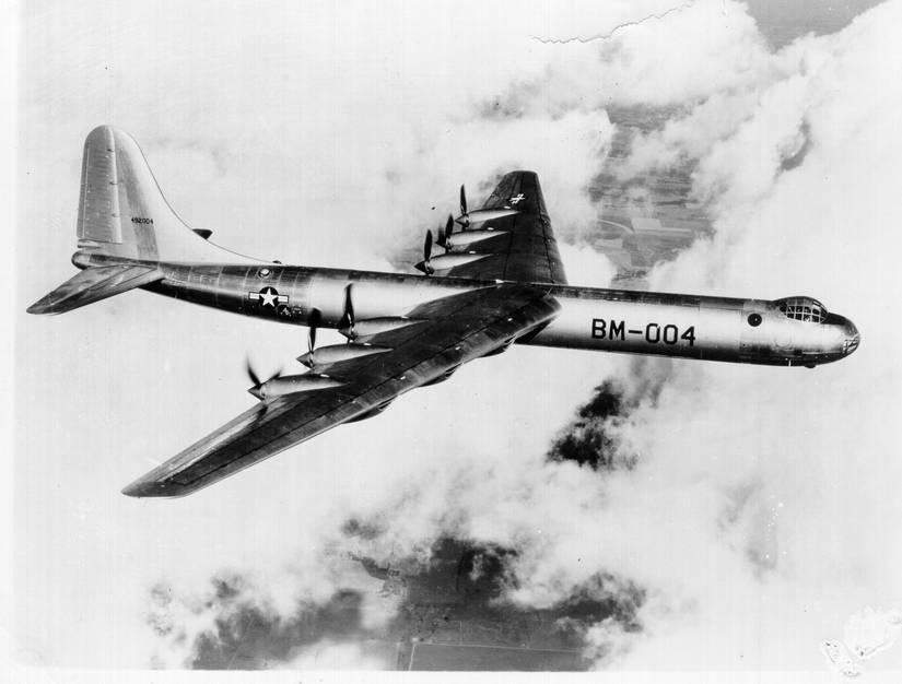 An early Convair B-36B Peacemaker shown in-flight near Carswell Air Force Base, Texas, in the early 1950s.