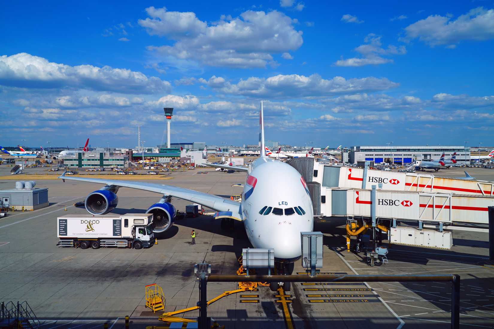 British Airways Airbus A380 at London Heathrow Airport LHR shutterstock_2179773861