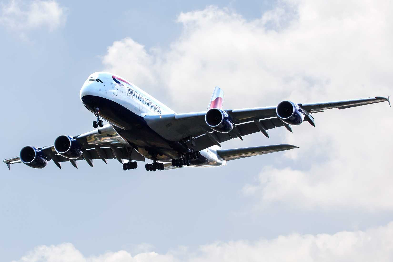 British Airways Airbus A380 landing at LHR