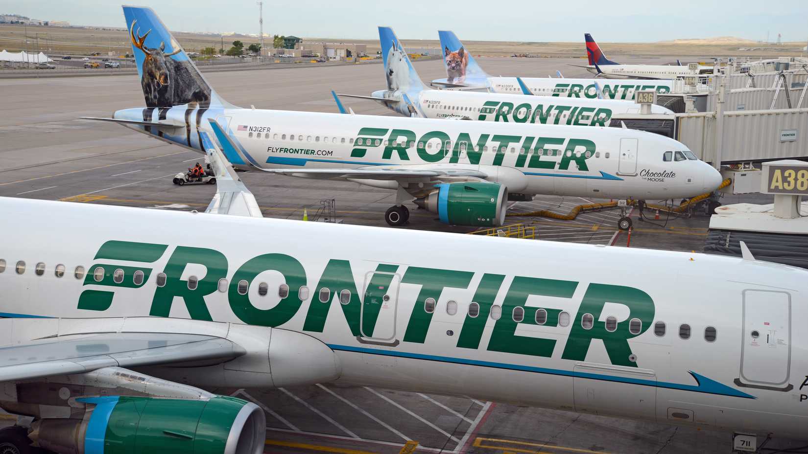 DENVER COLORADO CIRCA SEPTEMBER 2018. Frontier Airlines with aircraft at gate.