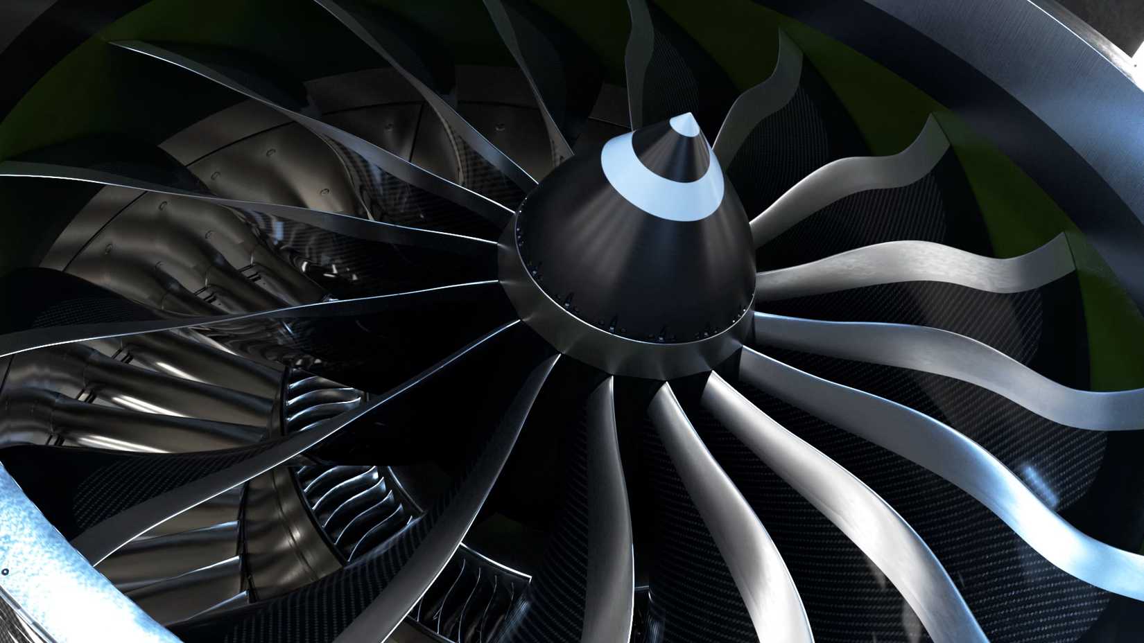 GE9X fan blades close up