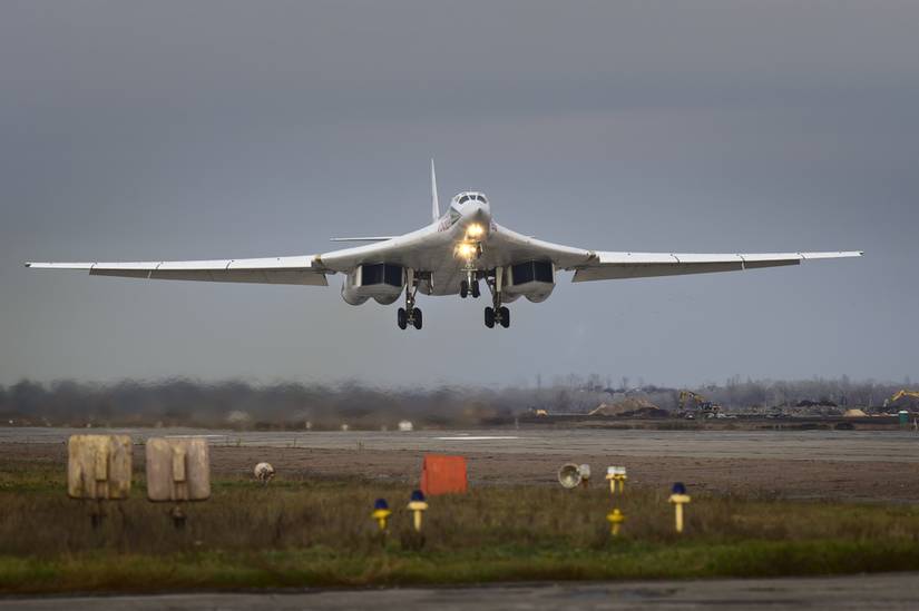 Flying of Tu-160 (a supersonic, variable-sweep wing heavy strategic bomber)