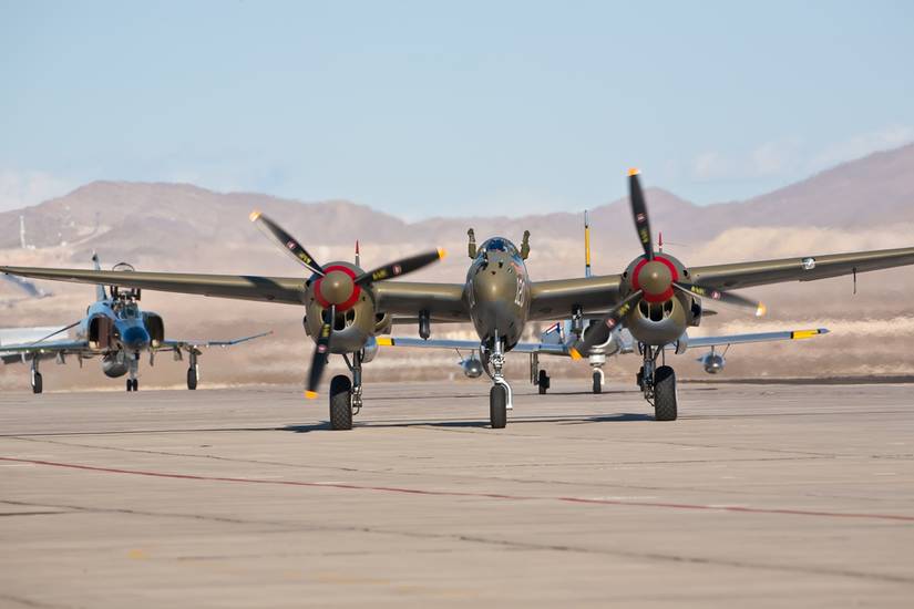 Vintage Lockheed P-38 Lightning WWII-era fighter aircraft