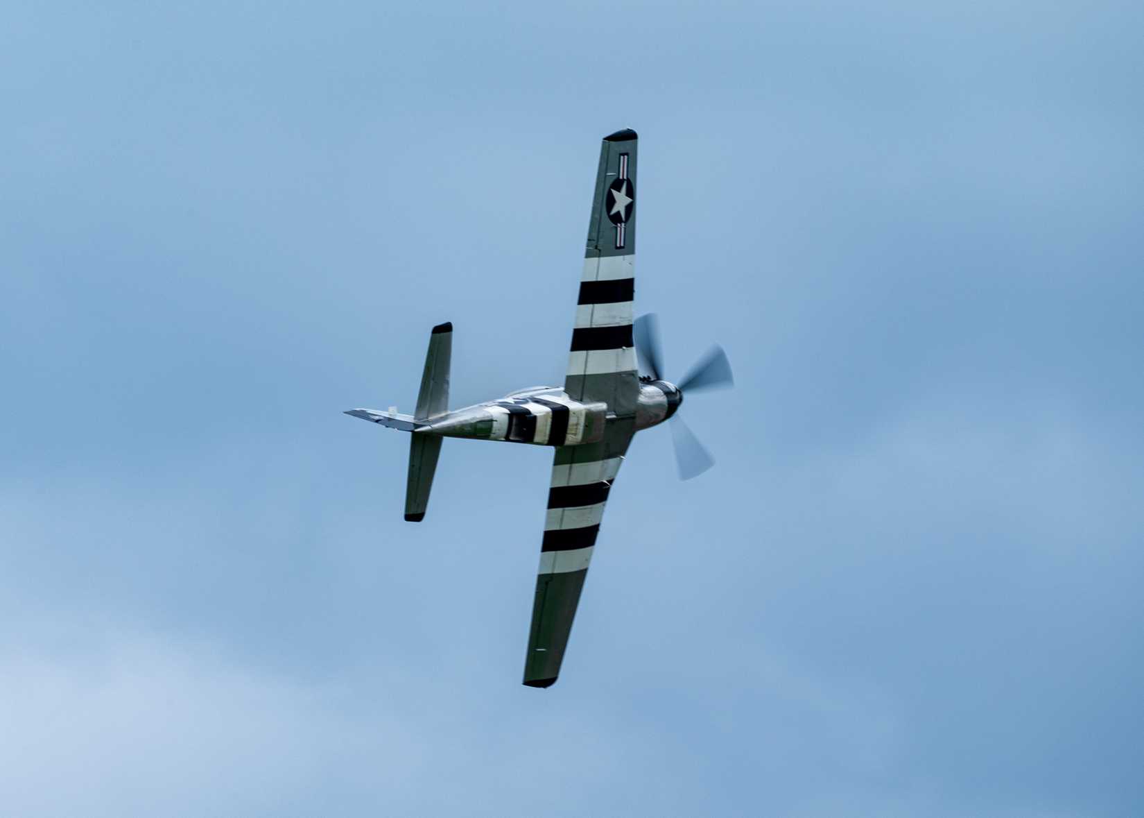The “Quick Silver” P-51D Mustang piloted by Scott “Scooter” Yoak performs during the 2025 Defenders of Liberty Air Show at Barksdale Air Force Base, La.