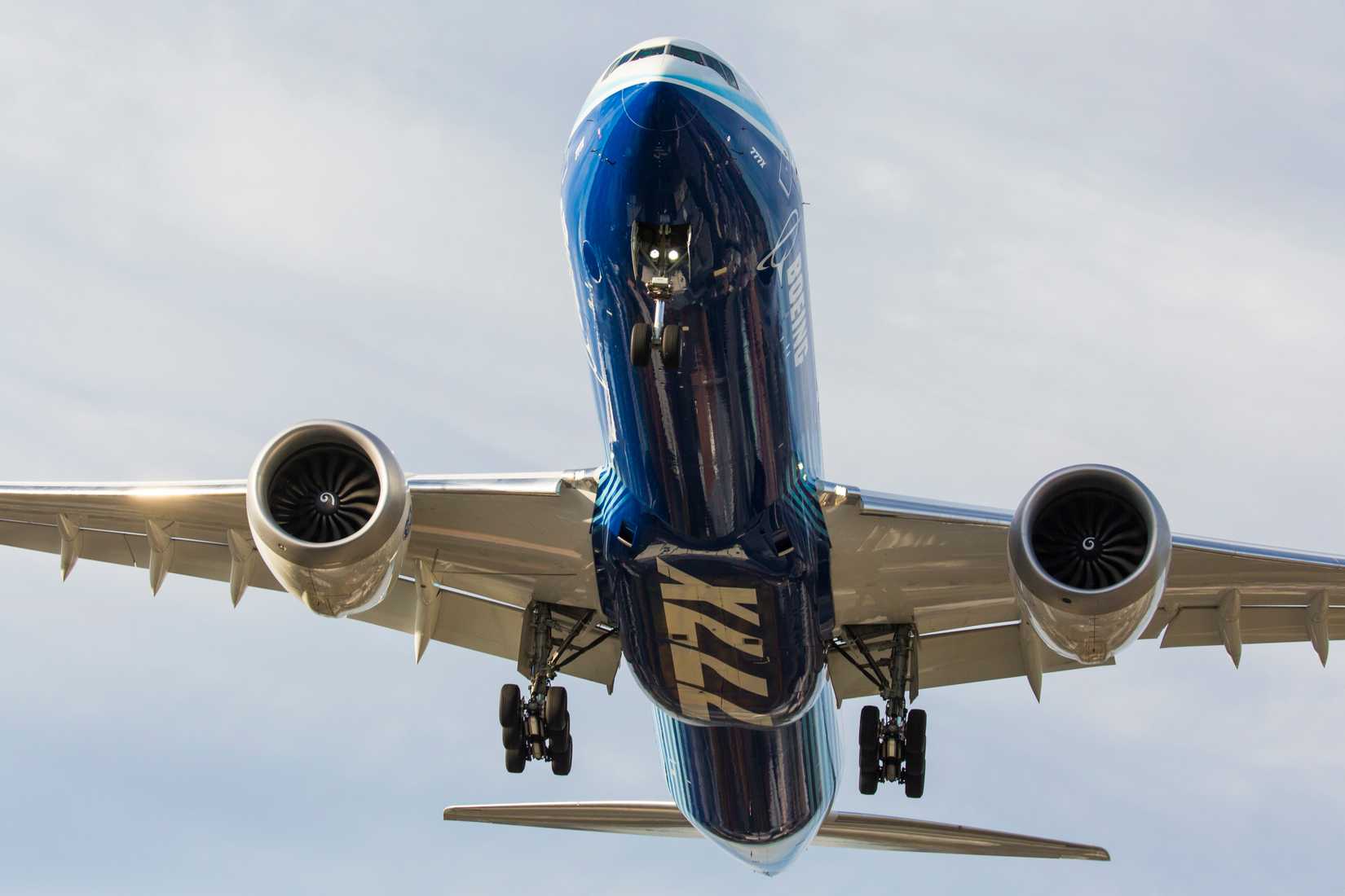 A Boeing 777X arrives at King County International Airport, also known as Boeing Field.