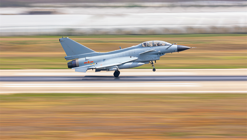 A two-seat J-10 fighter jet attached to an aviation brigade of the Chinese PLA Air Force stationed in southwest China.