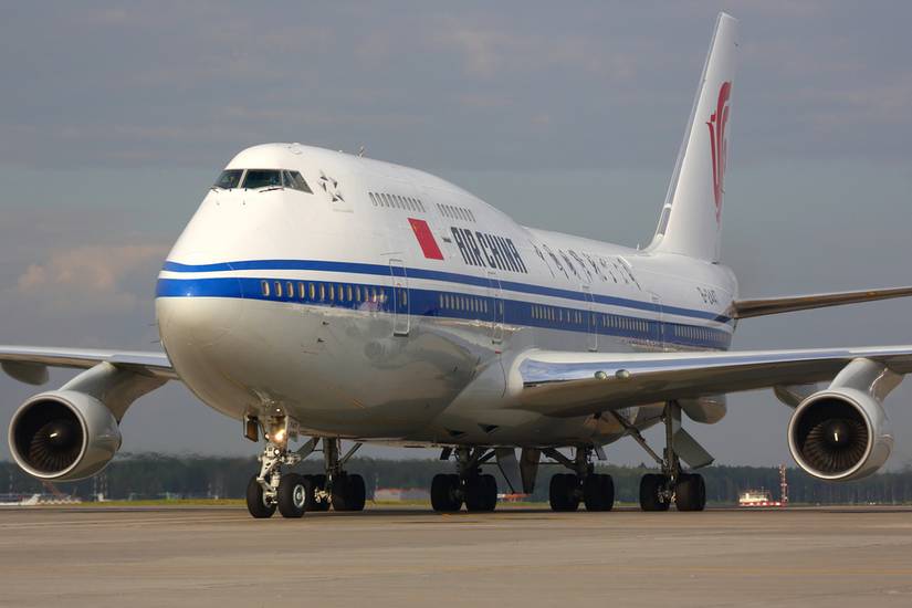 Boeing 747-400 airliner of Air China airlines landing at Sheremetyevo international airport