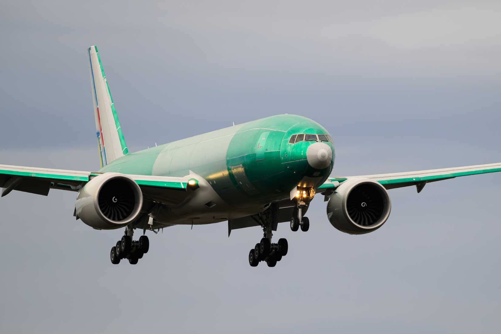 Boeing 777F freighter pre paint for China Southern Cargo on test flight