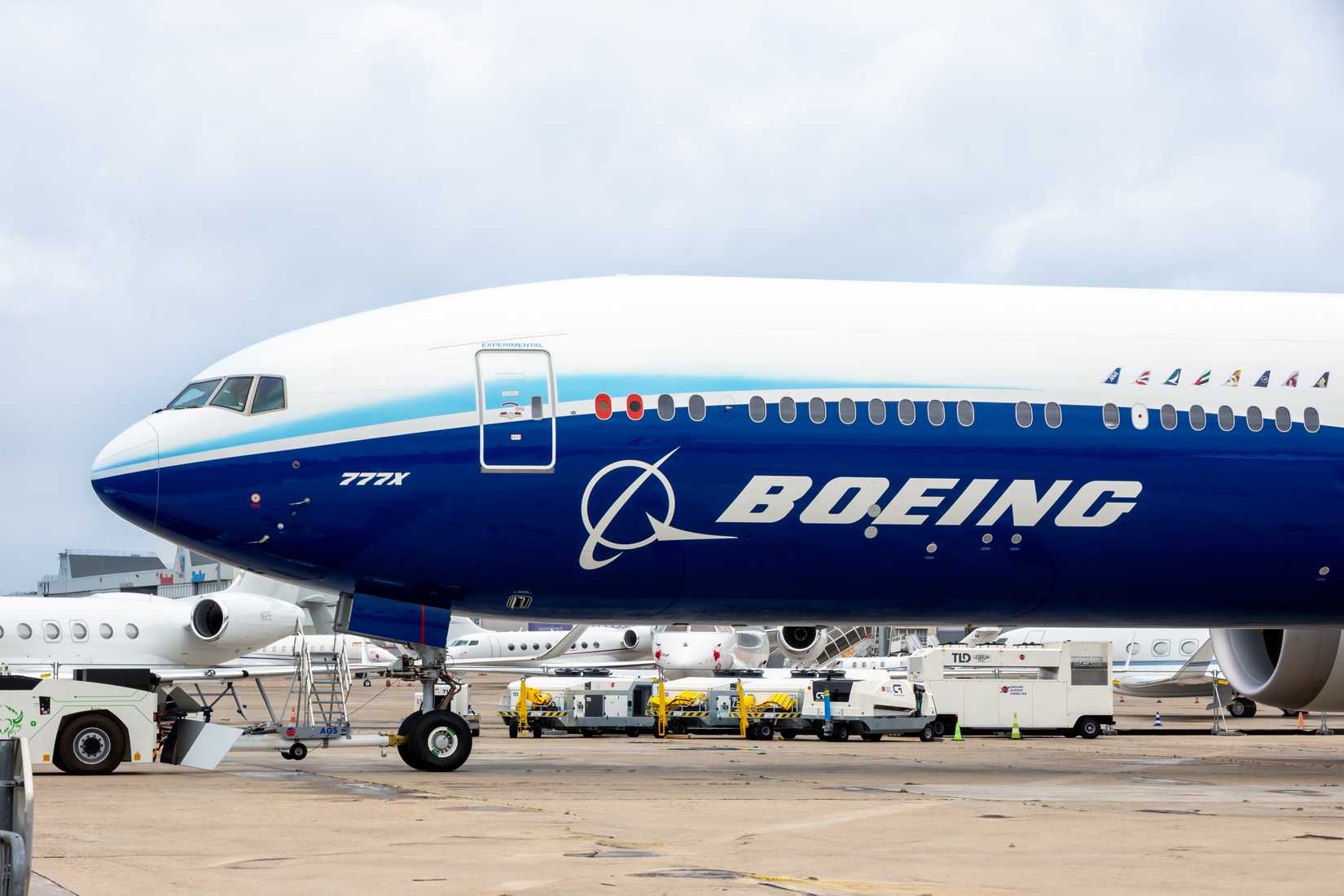 Boeing 777X passenger plane at the Paris Air Show. Le Bourget, France - June 22, 2023