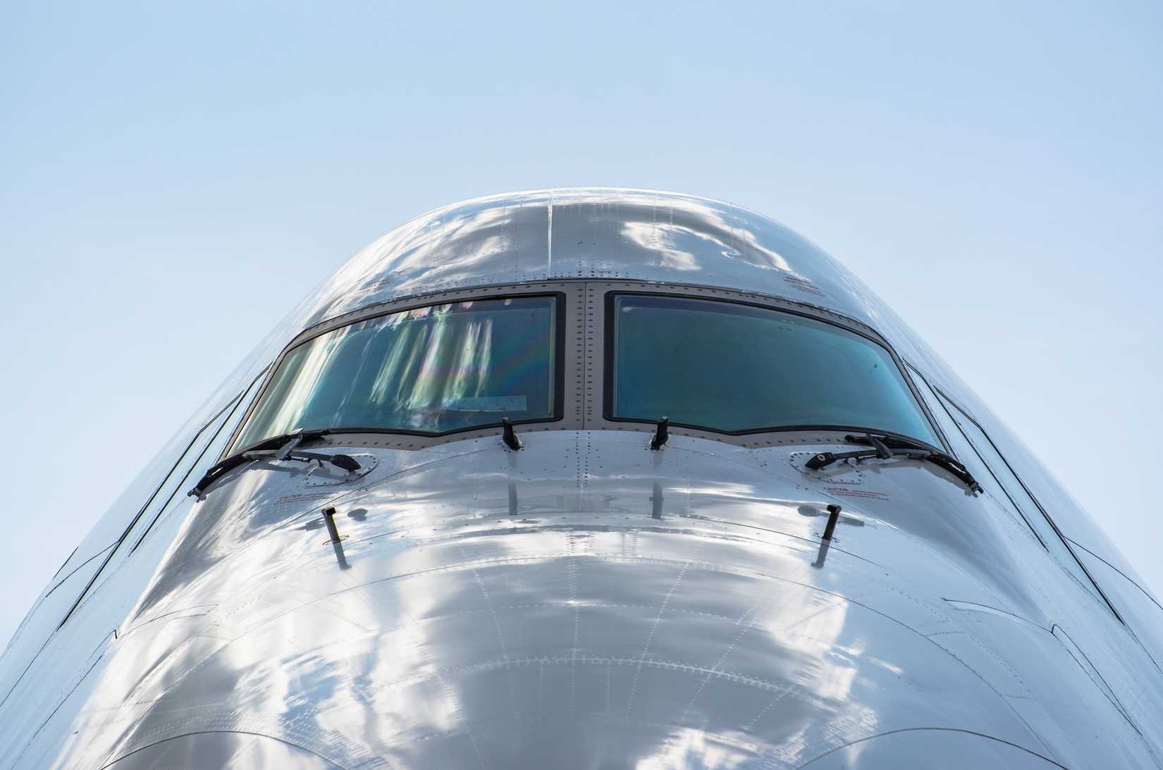 Close-up of cockpit 747 outside
