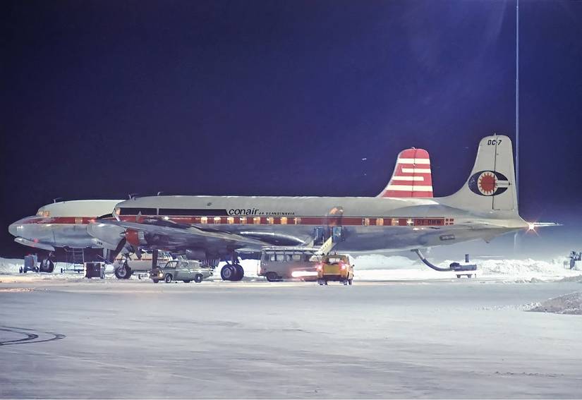 Conair Douglas DC-7 during snowy winter in 1967