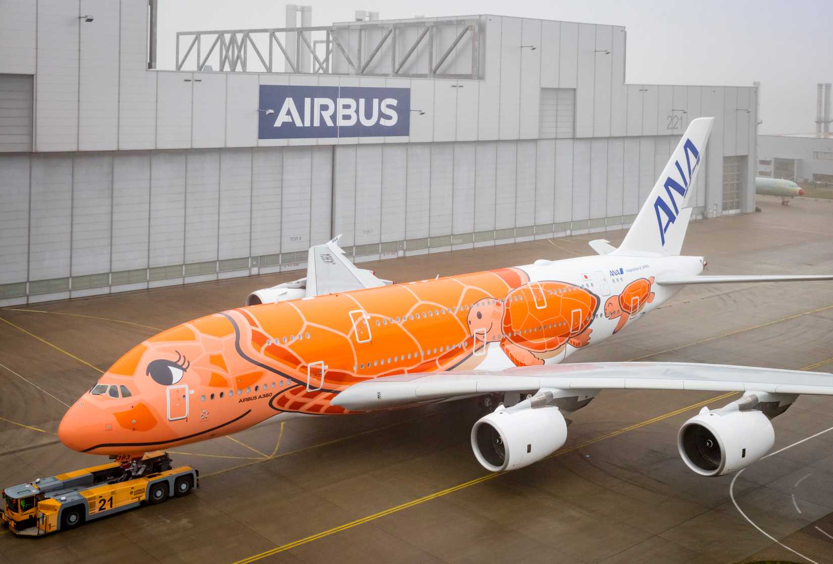 Delivery of A380 with orange turtles to ANA