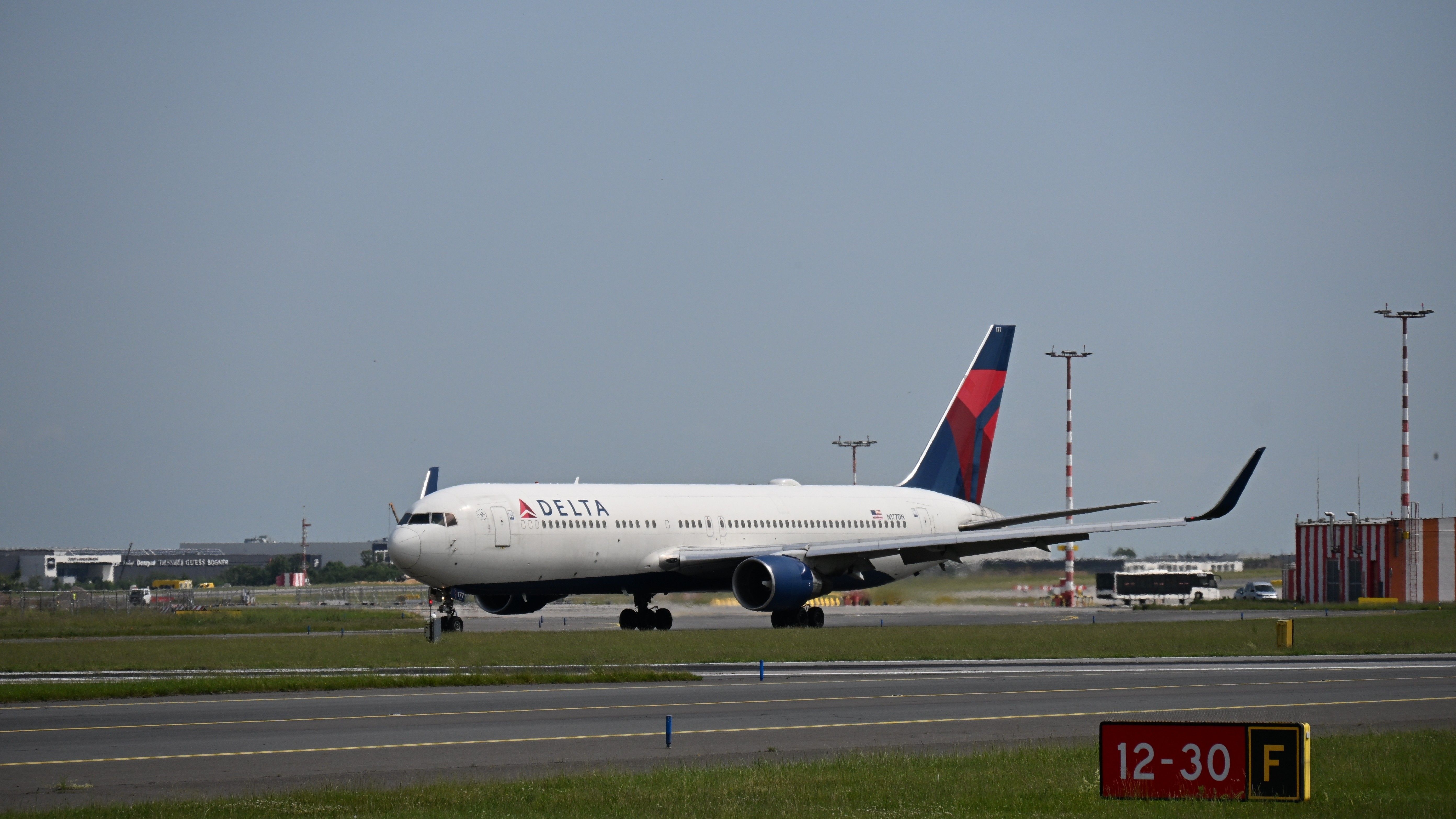 Delta Air Lines Boeing 767-332(ER) taxiing before departure at Prague Airport. Prague, Czechia - 4 June 2025