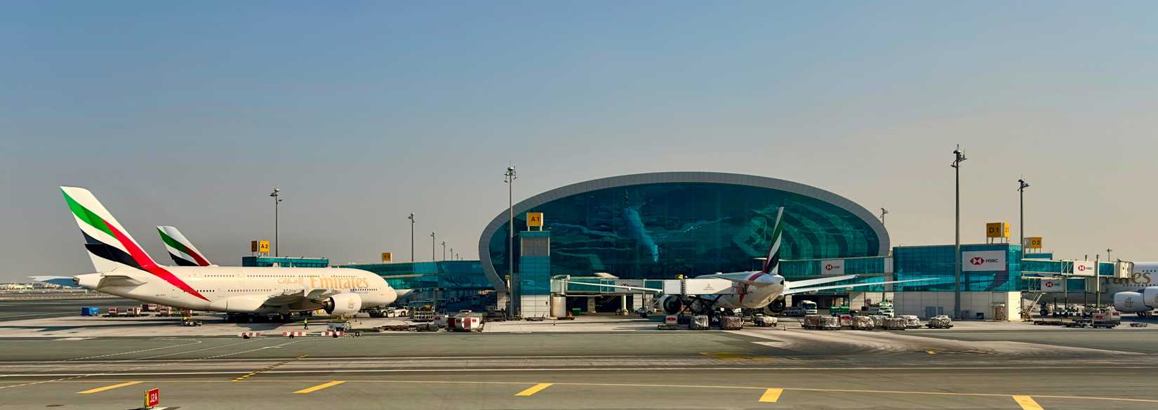 Emirates Airlines aircraft parked at the terminal, Dubai International Airport