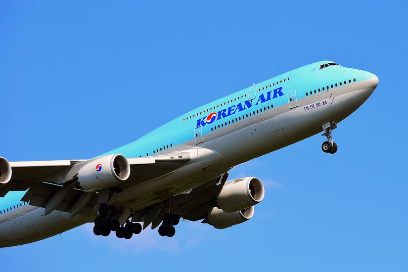 KOREAN AIR BOEING 747-8 lands at Frankfurt airport