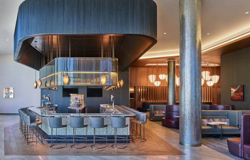 Modern interior design touches in Delta's new Sky Club at ORD.