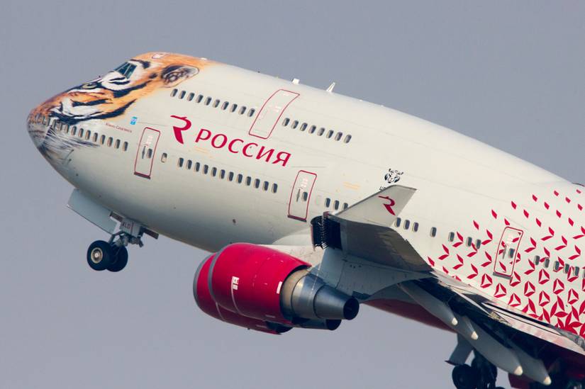 Rossiya airlines Boeing 747-400 take off from Suvanabhumi Airport