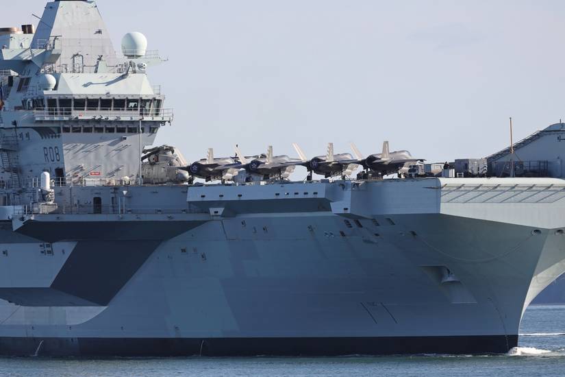 F-35B jets from the US Marine Corp on the flight deck of the Royal Navy aircraft carrier HMS QUEEN ELIZABETH.