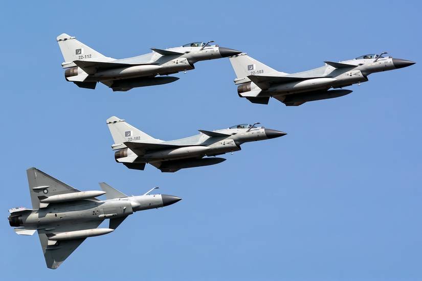 Newly inducted frontline fighter jets by Pakistan Air Force. Formation of Chengdu j-10C fighter jets performing on Pakistan