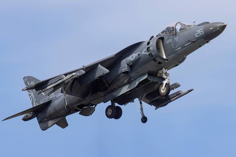 United States Marine Corps AV-8B Harrier performs a demo