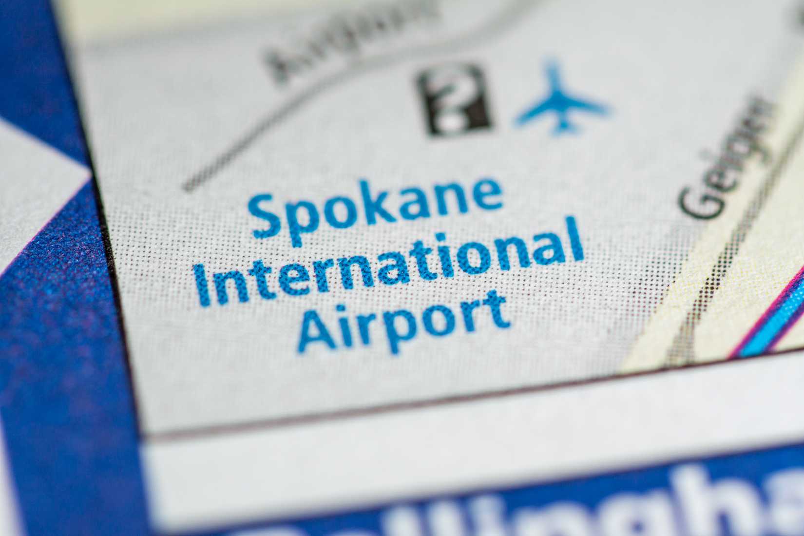 Close-up of Spokane International Airport. Washington. USA on a map screen